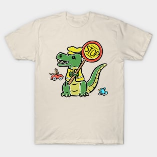 Lollypop Person Crossing Guard Tyrannosaurus Dinosaur Dino Cartoon Cute Character T-Shirt